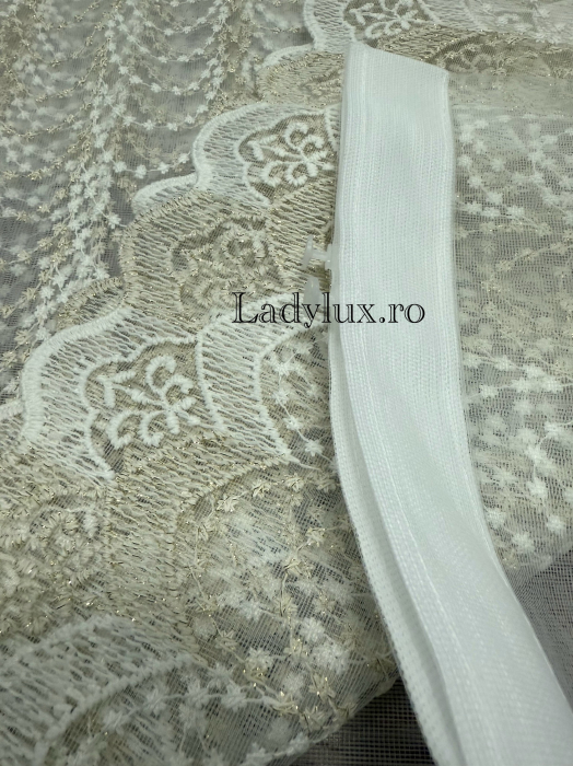 Perdea alba cu broderie Crem+alb  plin Model ANT – gata cusuta cu tiv si rejansa - 3M x 2.5h [4]