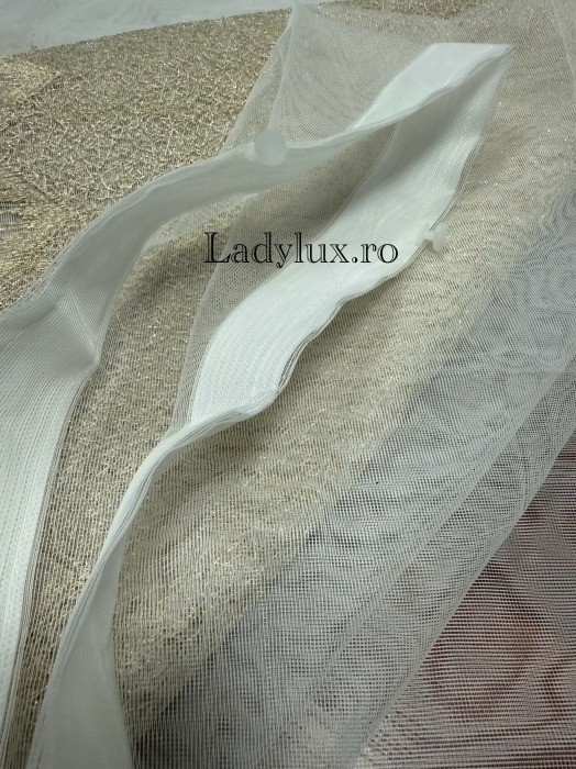 Perdea alba cu broderie Crem Auriu plin Model LUX – gata cusuta cu tiv si rejansa - 3M x 2.5h [3]