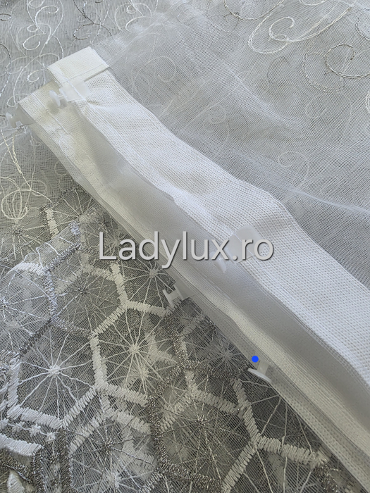 Perdea alba cu broderie Gri Model Hexa– gata cusuta cu tiv si rejansa - 3M x 1.9h [3]
