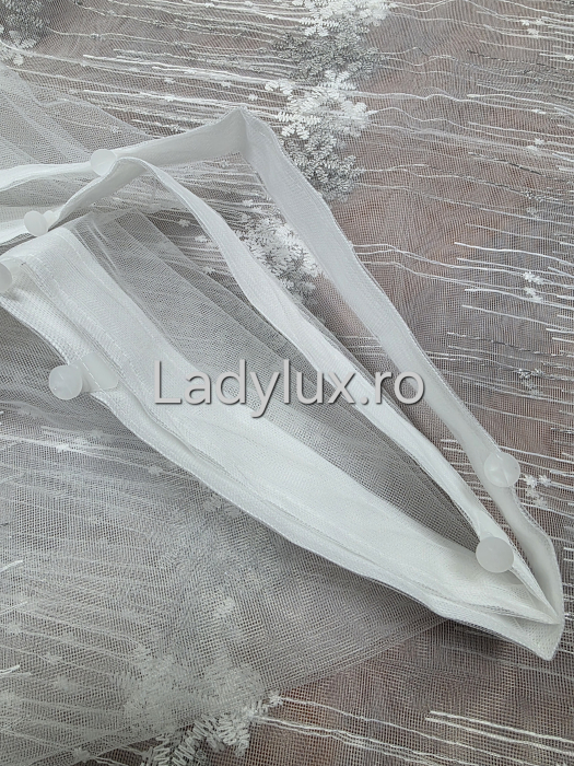 Perdea alba cu broderie Gri Model Fulg– gata cusuta cu tiv si rejansa - 3M x 1.9 h [3]