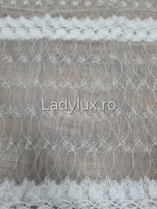 Perdea Alba cu broderie Alba Model Frunze  gata cusuta cu tiv si rejansa - 3M x 1.9 h [2]