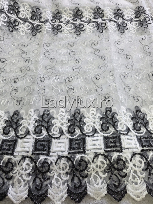 Perdea Tulle cu Broderie Alb+Negru VRS - 3M x 2.5h Cu Tiv si Rejansa [2]