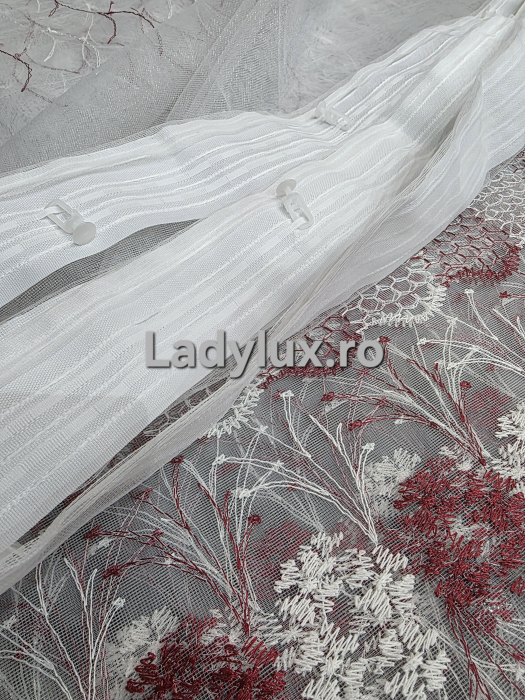 Perdea alba cu broderie Rosie Model Fagure– gata cusuta cu tiv si rejansa - 4M x 2.5h [4]