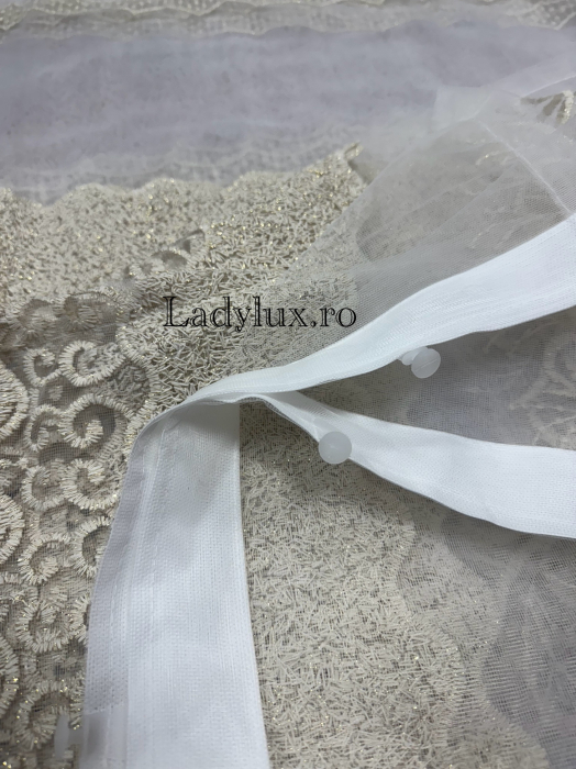 Perdea alba cu broderie Crem Plin – gata cusuta cu tiv si rejansa - 3M x 2.5h [3]