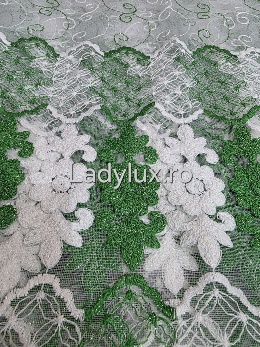 Perdea albă cu Broderie Verde  Model Floare– rafinament și strălucire discretă C1739 [3]