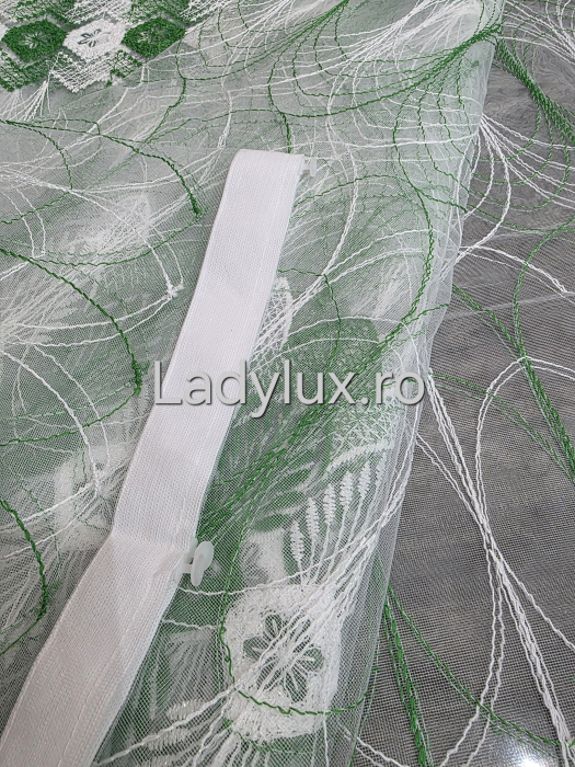 Perdea albă cu Broderie Verde  Model SRS– rafinament și strălucire discretă C1740 [4]