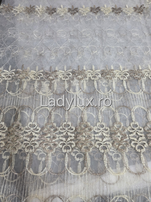 Perdea Crem cu Broderie Maro+Crem cu insertii Model Trif– rafinament și strălucire discretă C1742 [2]