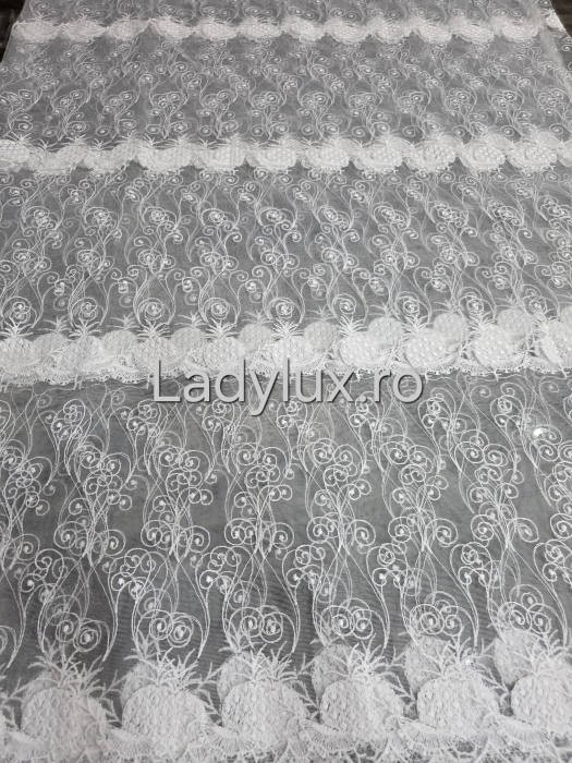 Perdea Bucătărie Brodată Alba Model Ananas  – Gata Cusută cu Tiv și Rejanșă [2]