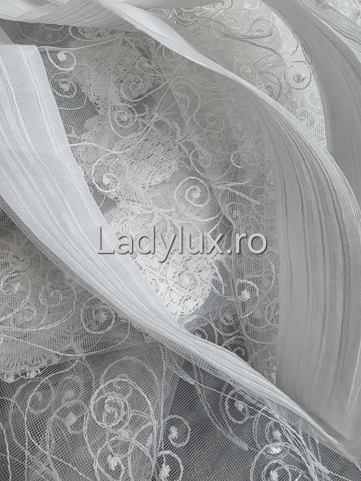 Perdea Bucătărie Brodată Alba Model Ananas  – Gata Cusută cu Tiv și Rejanșă [3]