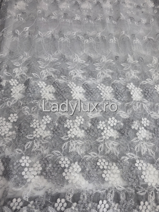 Perdea Alba cu Broderie Gri+alb cu insertii Model Margarit– rafinament și strălucire discretă C1749 [2]