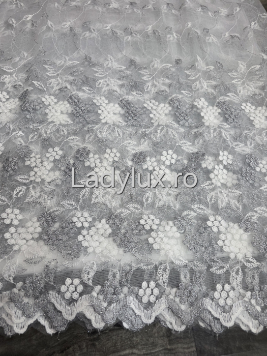 Perdea Alba cu Broderie Gri+alb cu insertii Model Margarit– rafinament și strălucire discretă C1749 [1]