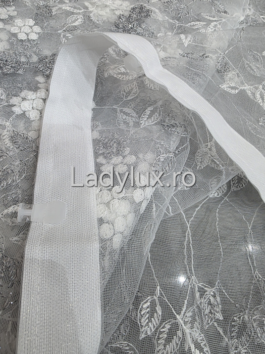 Perdea Alba cu Broderie Gri+alb cu insertii Model Margarit– rafinament și strălucire discretă C1749 [3]