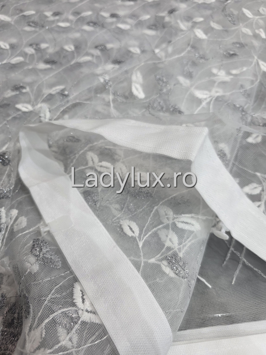Perdea Alba cu Broderie Gri+alb cu insertii Model Frunzulite– rafinament și strălucire discretă C1748 [3]