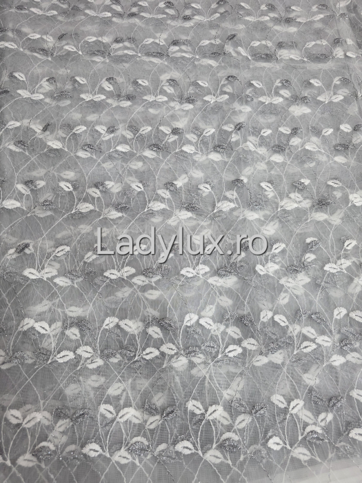 Perdea Alba cu Broderie Gri+alb cu insertii Model Frunzulite– rafinament și strălucire discretă C1748 [2]