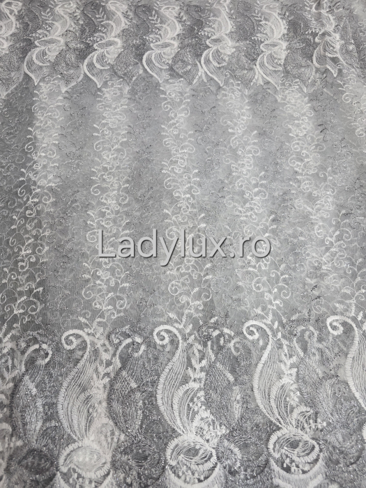 Perdea Alba cu Broderie Gri+alb cu insertii Model SS– rafinament și strălucire discretă C1750 [2]