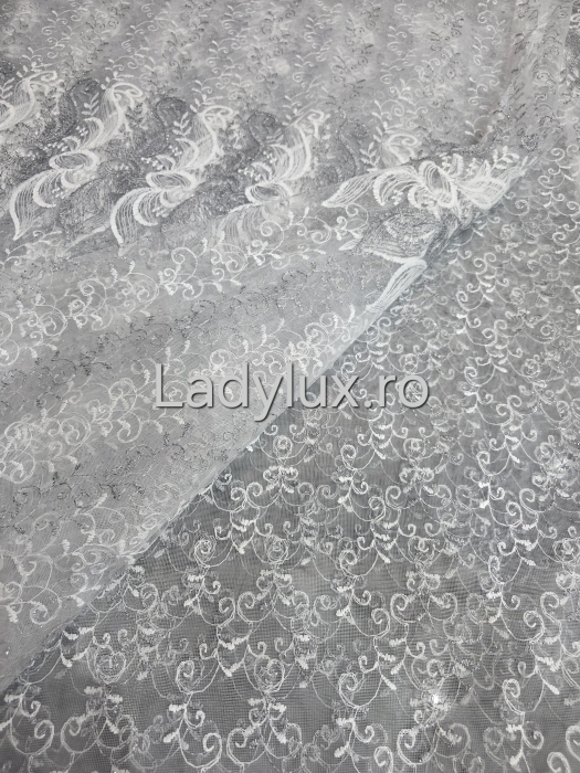 Perdea Alba cu Broderie Gri+alb cu insertii Model SS– rafinament și strălucire discretă C1750 [3]