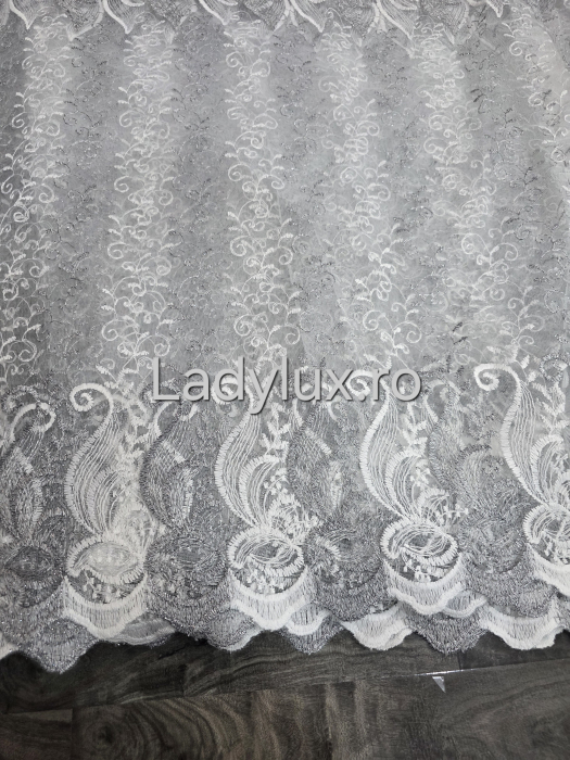 Perdea Alba cu Broderie Gri+alb cu insertii Model SS– rafinament și strălucire discretă C1750 [1]