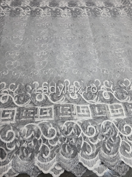 Perdea alba cu Broderie Gri+alb cu insertii Model VRS– rafinament și strălucire discretă C1746 [1]