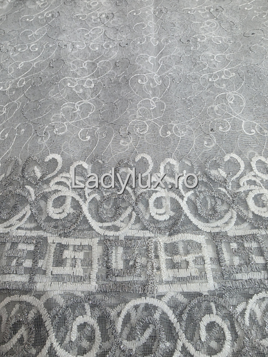 Perdea alba cu Broderie Gri+alb cu insertii Model VRS– rafinament și strălucire discretă C1746 [3]