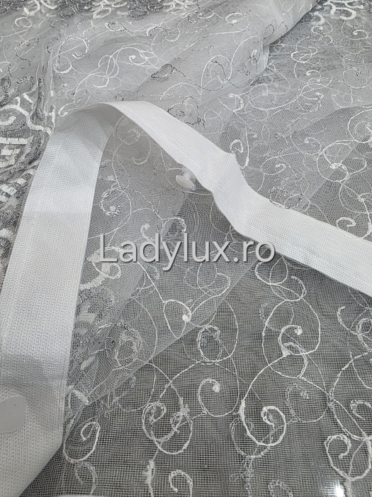 Perdea alba cu Broderie Gri+alb cu insertii Model VRS– rafinament și strălucire discretă C1746 [4]
