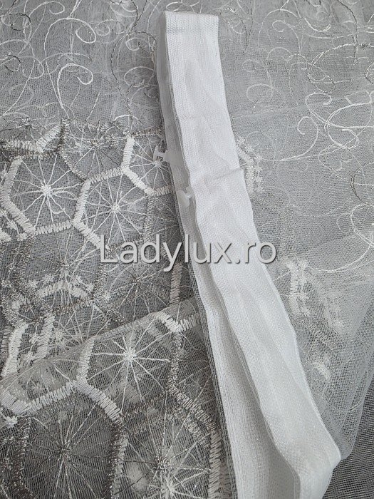 Perdea Alba cu Broderie Gri+alb cu insertii Model Hexa– rafinament și strălucire discretă C1747 [3]