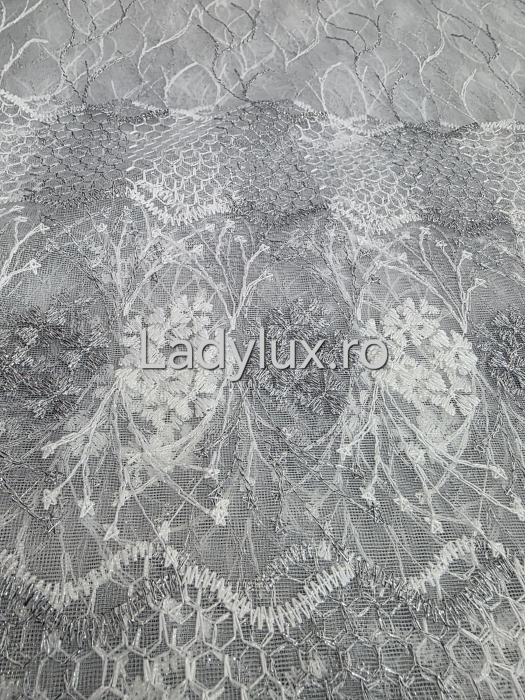 Perdea alba cu Broderie Gri+alb cu insertii Model Floare S– rafinament și strălucire discretă C1743 [2]
