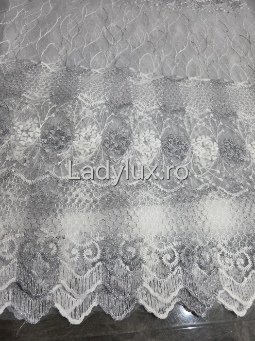Perdea alba cu Broderie Gri+alb cu insertii Model Floare S– rafinament și strălucire discretă C1743 [1]