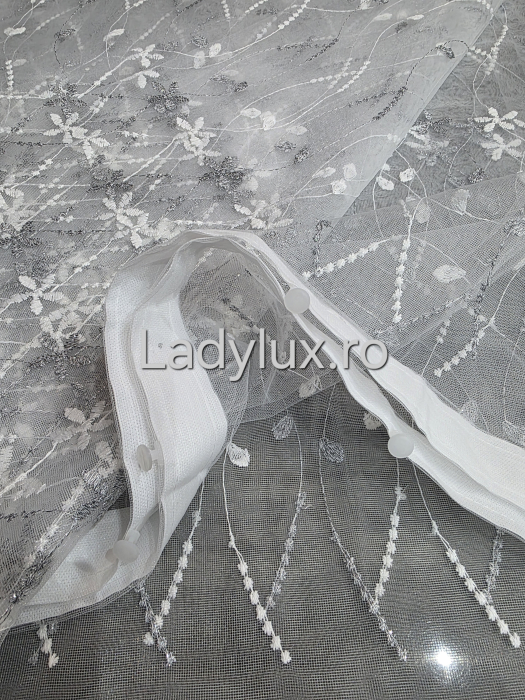Perdea alba cu Broderie Gri+alb cu insertii Model Stelute– rafinament și strălucire discretă C1745 [3]