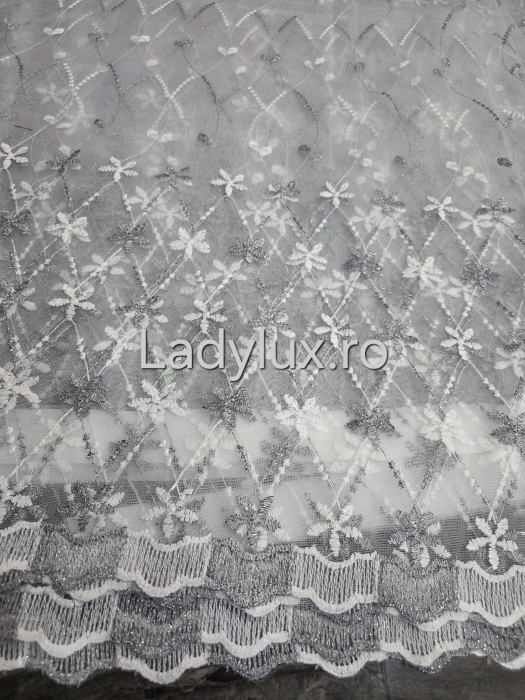 Perdea alba cu Broderie Gri+alb cu insertii Model Stelute– rafinament și strălucire discretă C1745 [1]