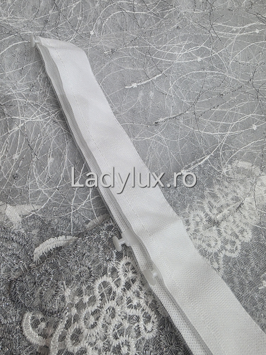 Perdea Alba cu Broderie Gri cu insertii Model Aland– rafinament și strălucire discretă C1744 [3]