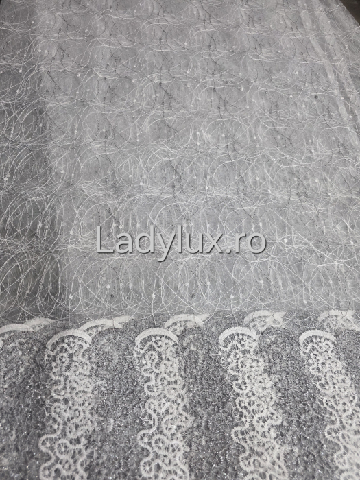 Perdea Alba cu Broderie Gri cu insertii Model Aland– rafinament și strălucire discretă C1744 [2]