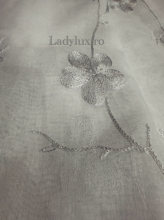 Perdea din in cu broderie florală Gri silver– 3m lățime x 2.5m înălțime -C1619 [4]