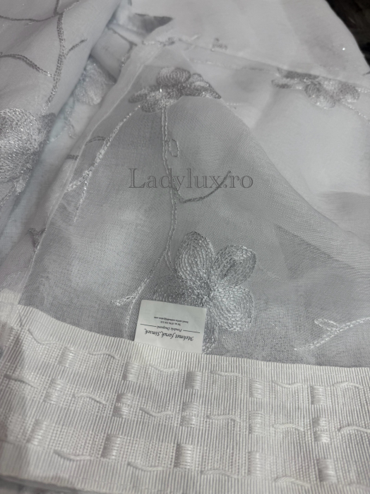 Perdea din in cu broderie florală Gri silver– 3m lățime x 2.5m înălțime -C1619 [3]