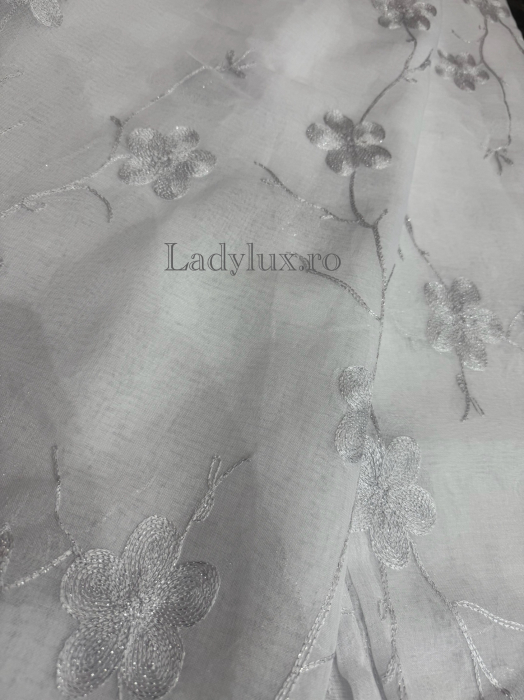 Perdea din in cu broderie florală Gri silver– 3m lățime x 2.5m înălțime -C1619 [1]