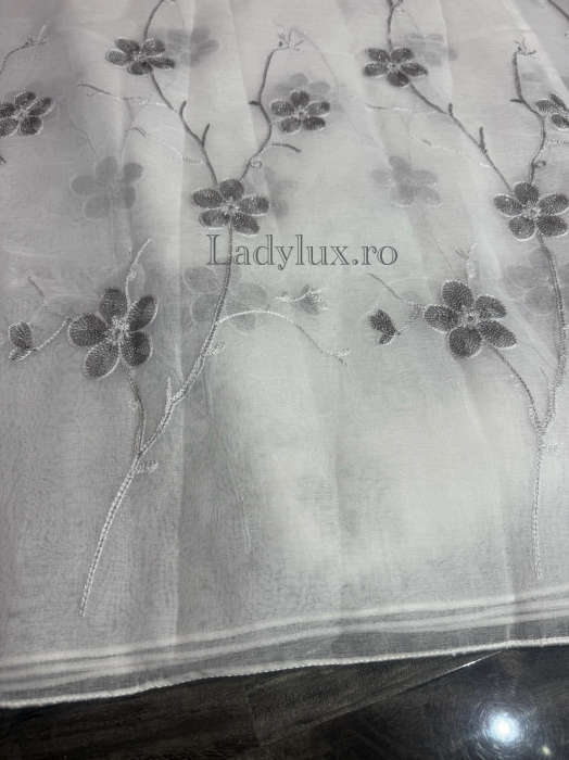 Perdea din in cu broderie florală Gri Antracit – 3m lățime x 2.5m înălțime - C1620 [2]