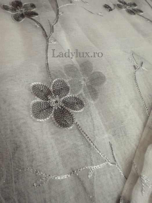 Perdea din in cu broderie florală Gri Antracit – 3m lățime x 2.5m înălțime - C1620 [4]