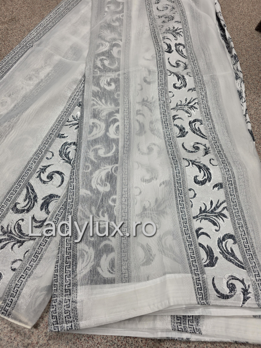 Perdea din mătase Jacquard, 4 m lungime, 2.7–2.8 m înălțime, gata cusută- Gri VRS [1]