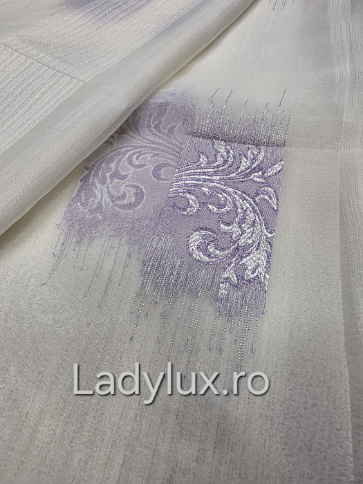 Perdea din mătase Jacquard, 4 m lungime, 2.7–2.8 m înălțime, gata cusută- Floare Mov [4]