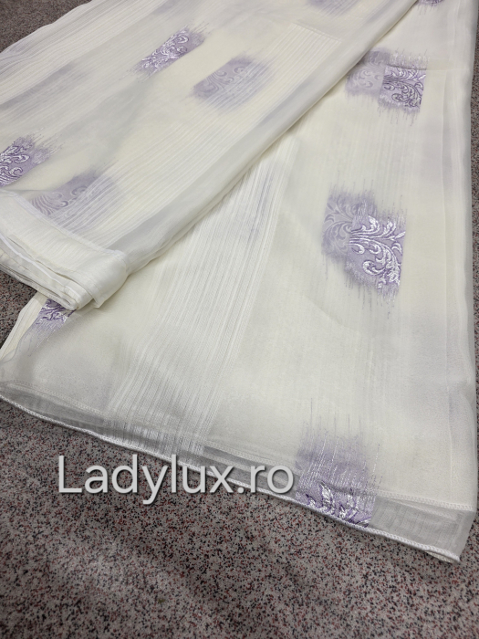 Perdea din mătase Jacquard, 4 m lungime, 2.7–2.8 m înălțime, gata cusută- Floare Mov [3]