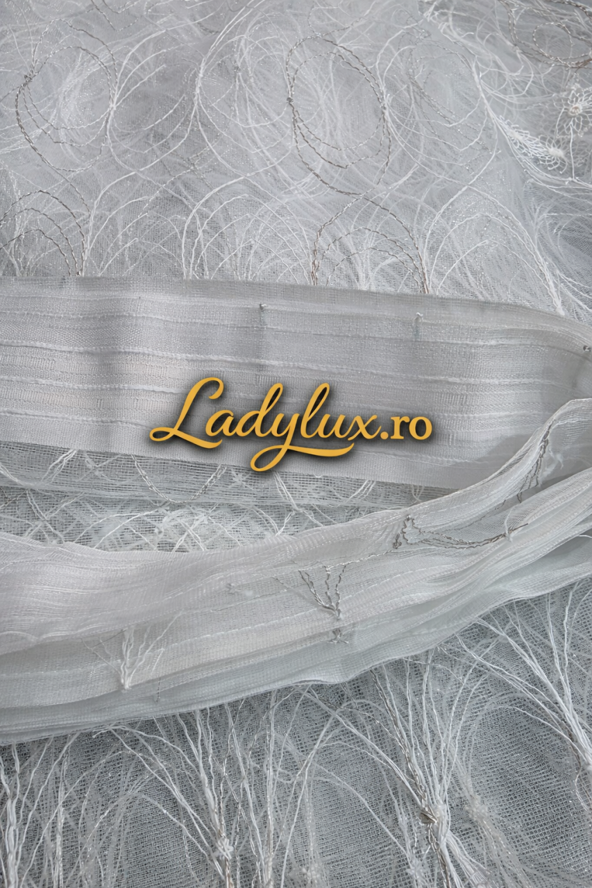 Perdea Tull cu Broderie Alb+Silver- Model Marga 4M x 2.5h - Cu Tiv si Rejansa [3]