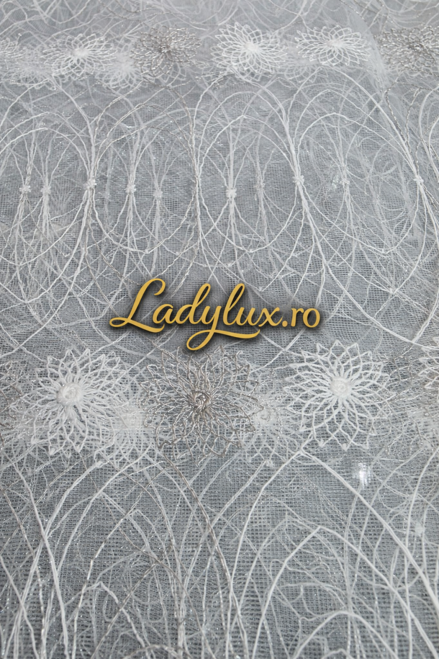Perdea Tull cu Broderie Alb+Silver- Model Marga 4M x 2.5h - Cu Tiv si Rejansa [2]