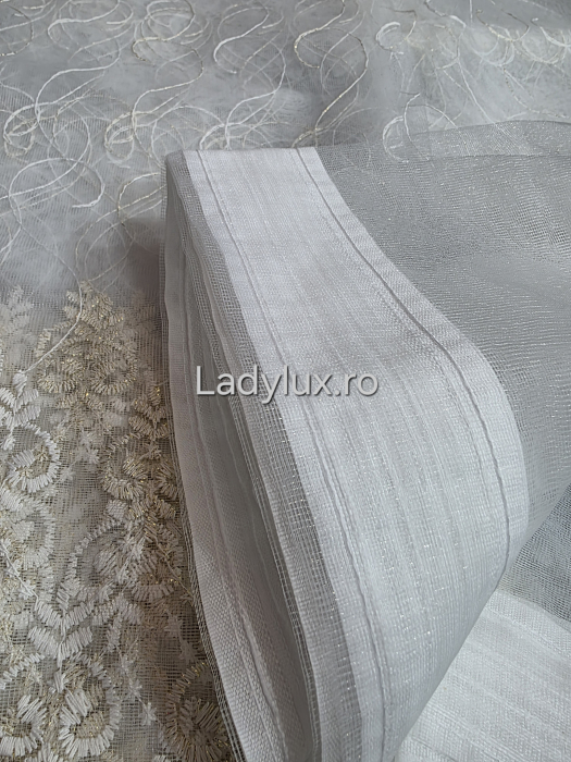 Perdea din Tull cu Model – 4 m x 2.8 m, Cusută cu Tiv și Rejansă de 6 cm - Broderie Bej [4]