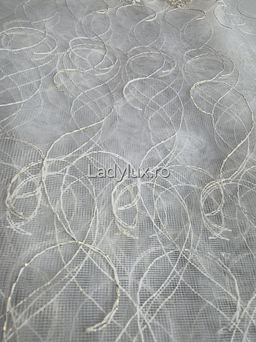 Perdea din Tull cu Model – 4 m x 2.8 m, Cusută cu Tiv și Rejansă de 6 cm - Broderie Bej [3]