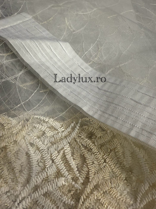 Perdea din Tull cu Model – 4 m x 2.8 m, Cusută cu Tiv și Rejansă de 6 cm - Broderie Bej C1703 [4]