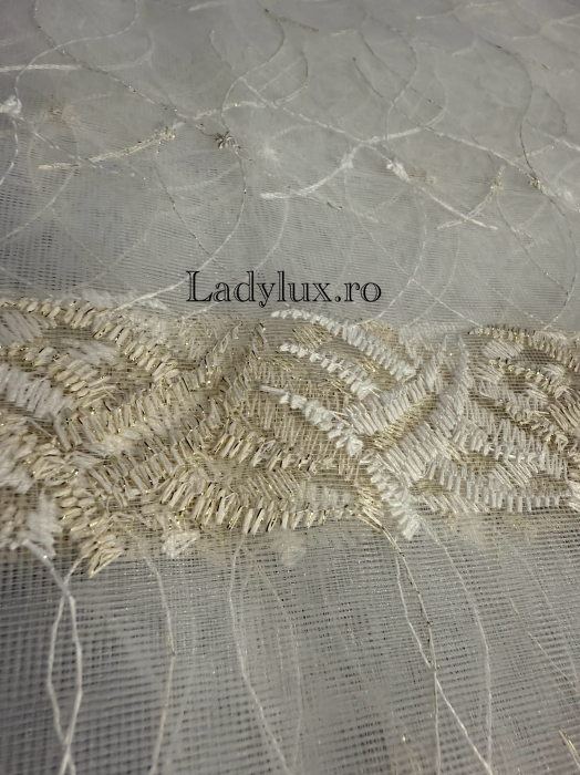 Perdea din Tull cu Model – 4 m x 2.8 m, Cusută cu Tiv și Rejansă de 6 cm - Broderie Bej C1703 [3]