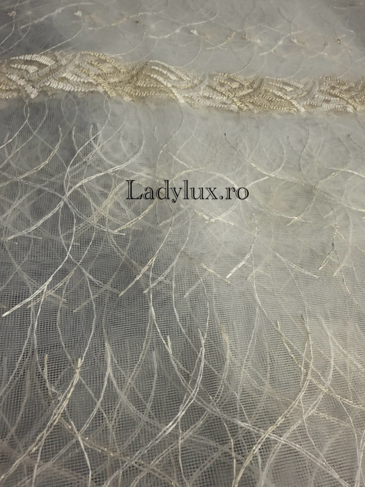 Perdea din Tull cu Model – 4 m x 2.8 m, Cusută cu Tiv și Rejansă de 6 cm - Broderie Bej C1703 [2]