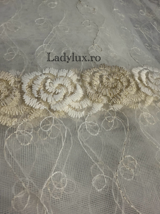 Perdea din Tull cu Model – 4 m x 2.8 m, Cusută cu Tiv și Rejansă de 6 cm - Broderie Bej C1704 [2]