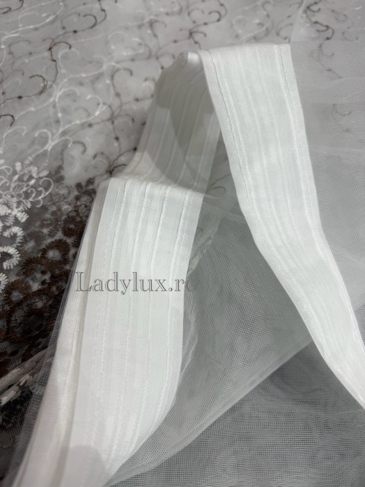 Perdea din Tull cu Model – 4 m x 2.8 m, Cusută cu Tiv și Rejansă de 6 cm - Broderie Brawn C1581 [4]