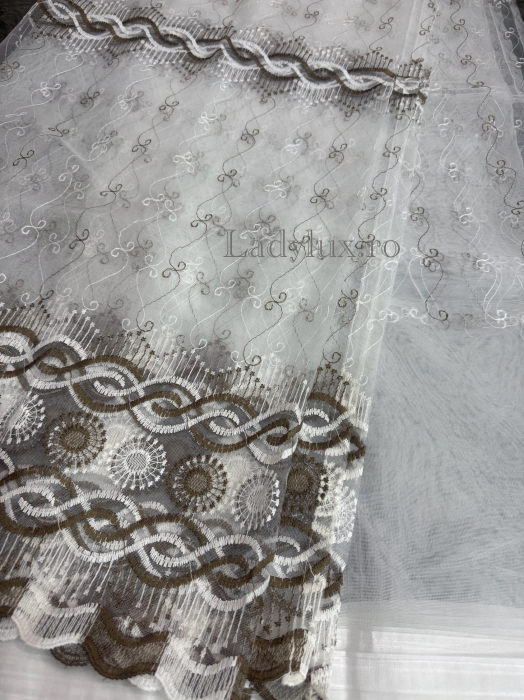 Perdea din Tull cu Model – 4 m x 2.8 m, Cusută cu Tiv și Rejansă de 6 cm - Broderie Maro C1584 [2]