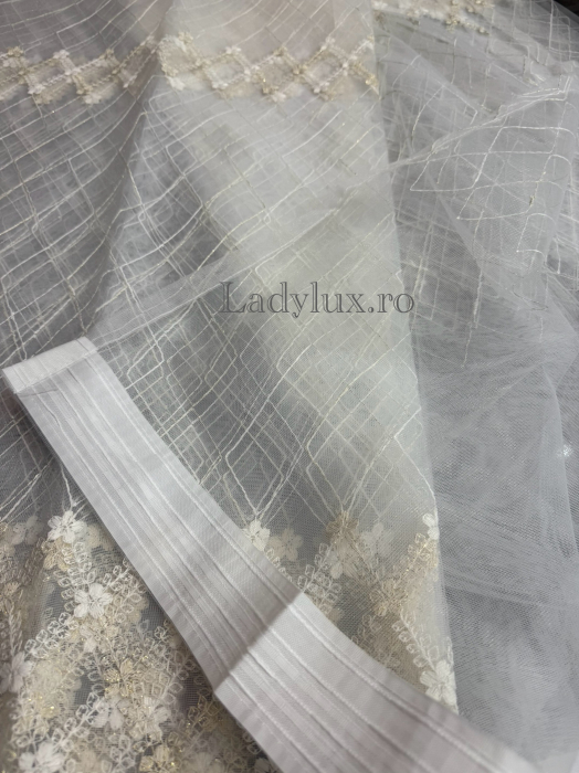 Perdea din Tull cu Model – 4 m x 2.8 m, Cusută cu Tiv și Rejansă de 6 cm - Broderie Bej C1586 [3]